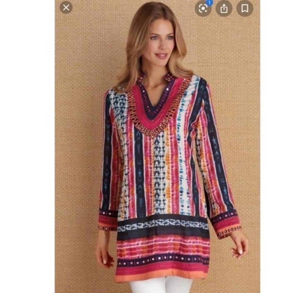 SOFT SURROUNDINGS Colorful Tunic Womens Size Small Boho Tie Dye Batik Artistic